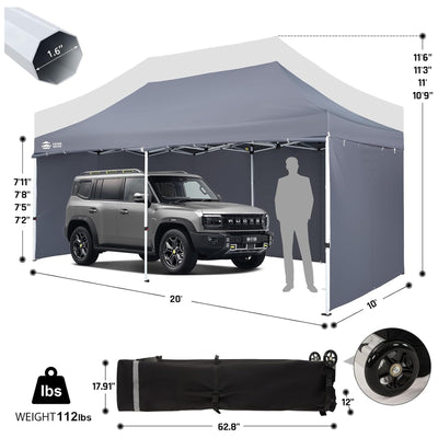 CROWN SHADES 10x20 Pop Up Canopy w/4 Sidewalls, Tent for Events, Grey (Used) - VMInnovations