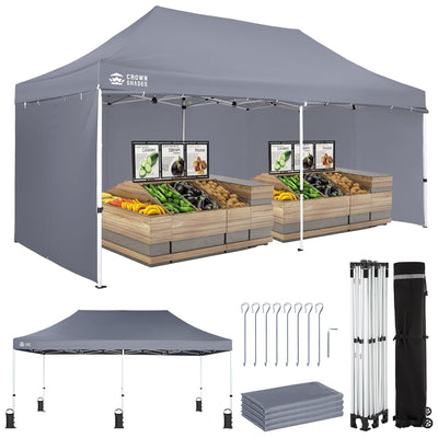 CROWN SHADES 10x20 Pop Up Canopy w/4 Sidewalls, Tent for Events, Grey (Used) - VMInnovations