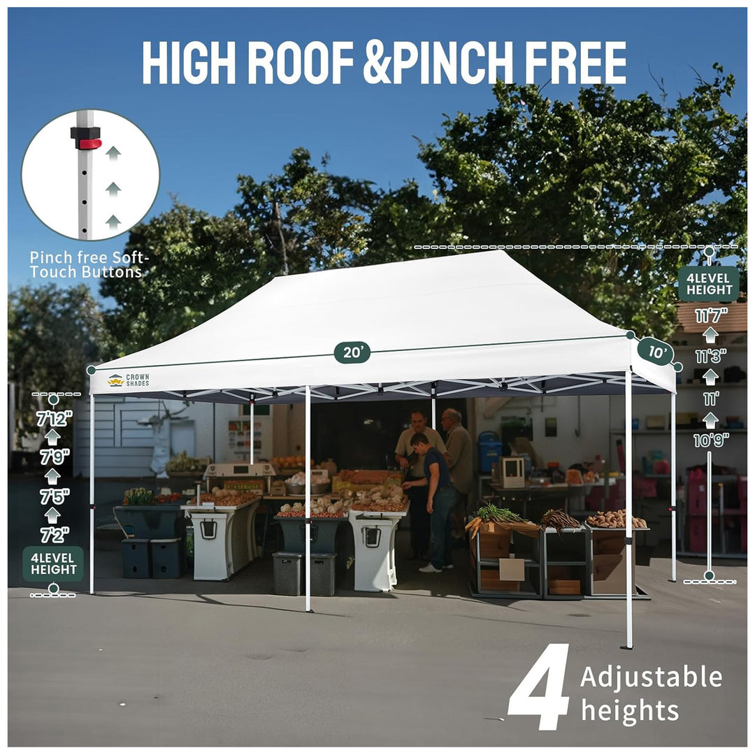 CROWN SHADES 10x20 Pop Up Canopy, Commercial Heavy Duty Tent, White (Used)