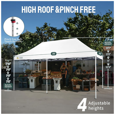 CROWN SHADES 10x20 Pop Up Canopy, Commercial Heavy Duty Tent, White (Used) - VMInnovations