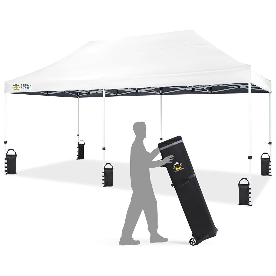 CROWN SHADES 10x20 Pop Up Canopy, Commercial Heavy Duty Tent, White (Used)