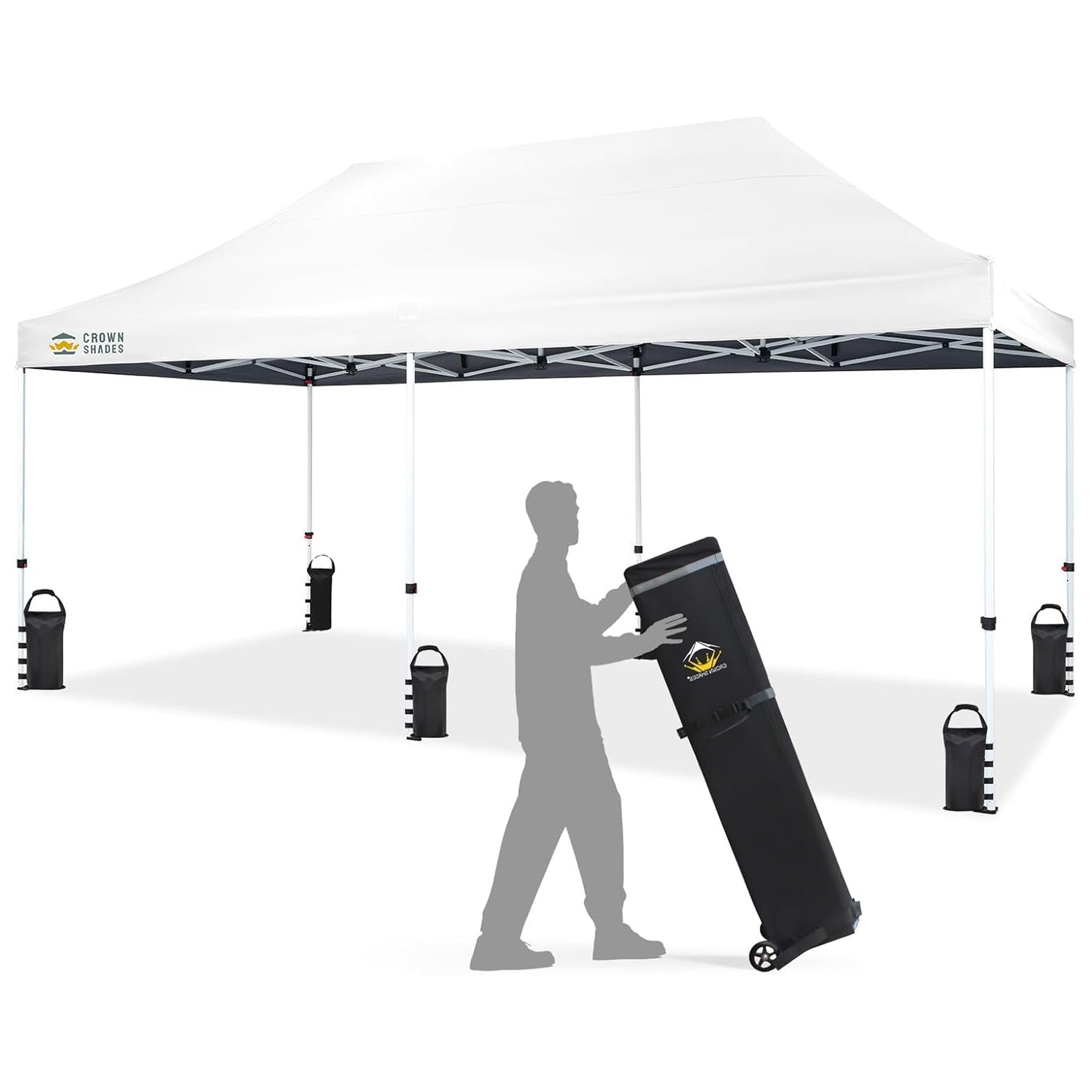 CROWN SHADES 10x20 Pop Up Canopy, Commercial Heavy Duty Tent, White (Used) - VMInnovations