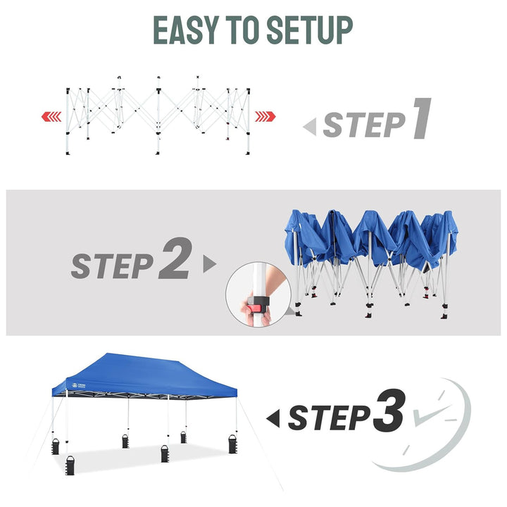CROWN SHADES 10x20 Pop Up Canopy, Commercial Heavy Duty Tent, Blue (Used)