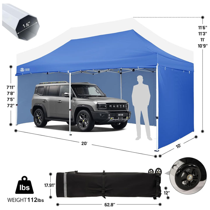 CROWN SHADES 10x20 Pop Up Canopy w/4 Sidewalls, Commercial Tent (Used)