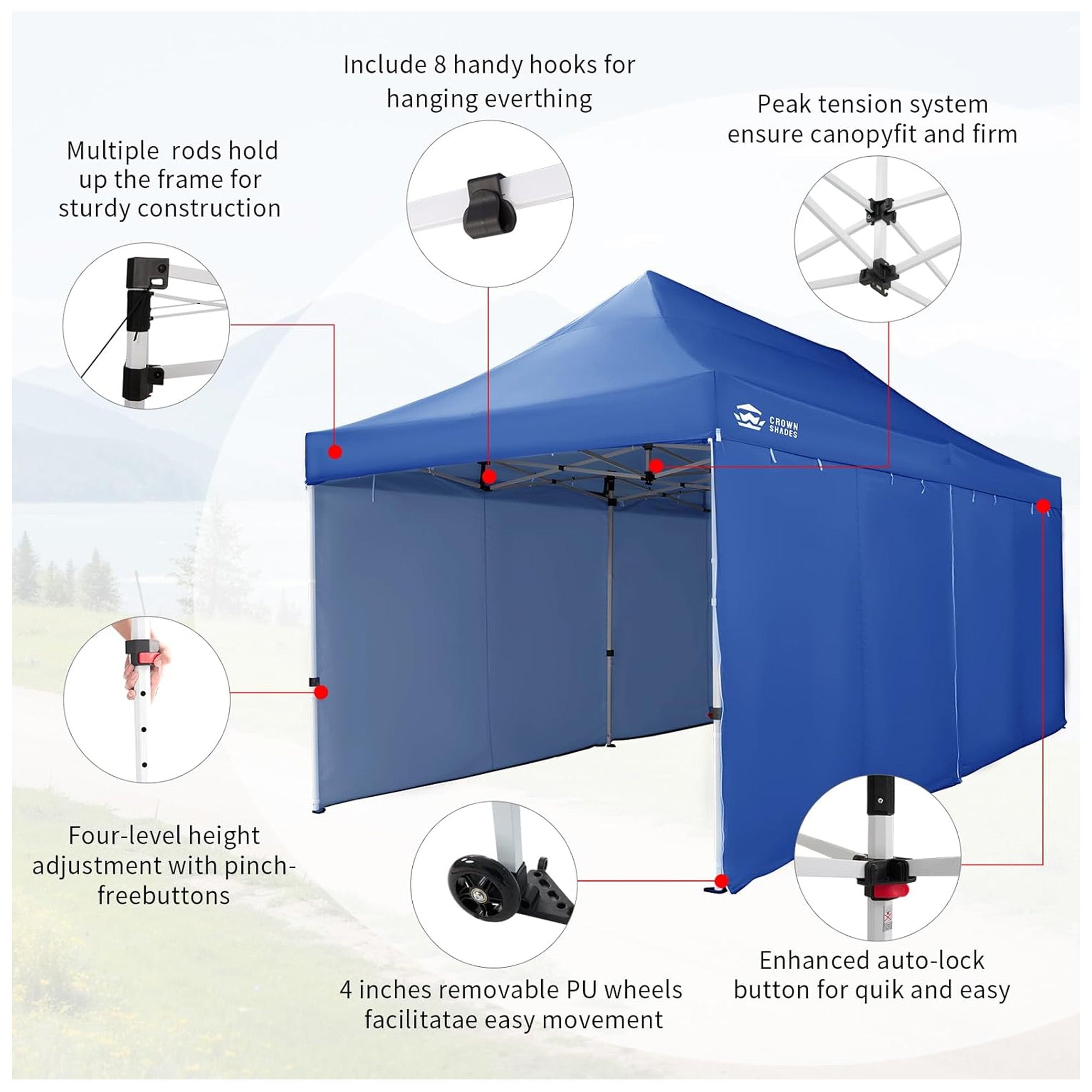 CROWN SHADES 10x20 Pop Up Canopy w/4 Sidewalls, Commercial Tent (Used) - VMInnovations