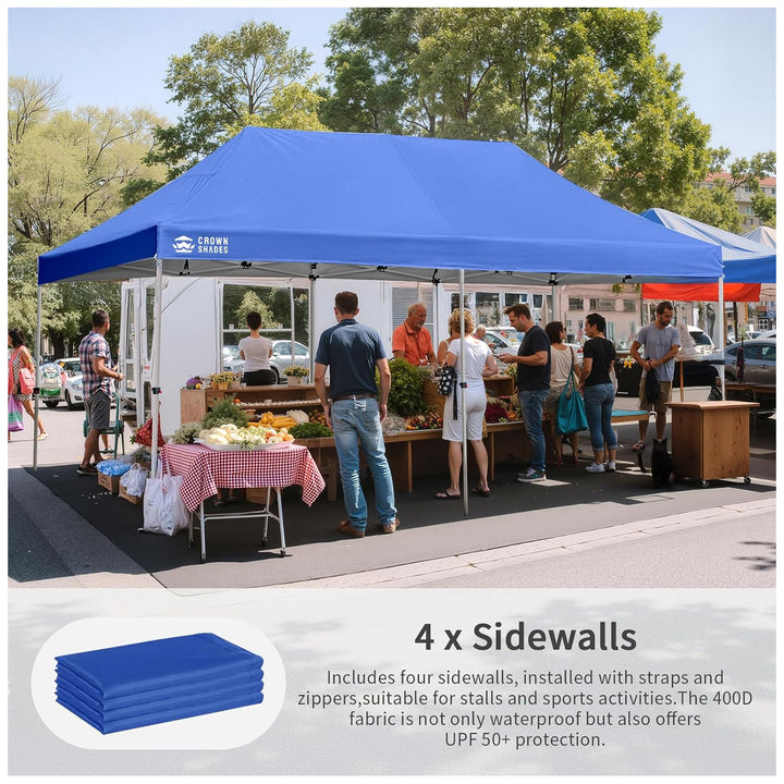 CROWN SHADES 10x20 Pop Up Canopy w/4 Sidewalls, Commercial Tent (Used)