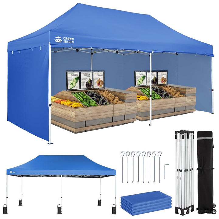 CROWN SHADES 10x20 Pop Up Canopy w/4 Sidewalls, Commercial Tent (Used)
