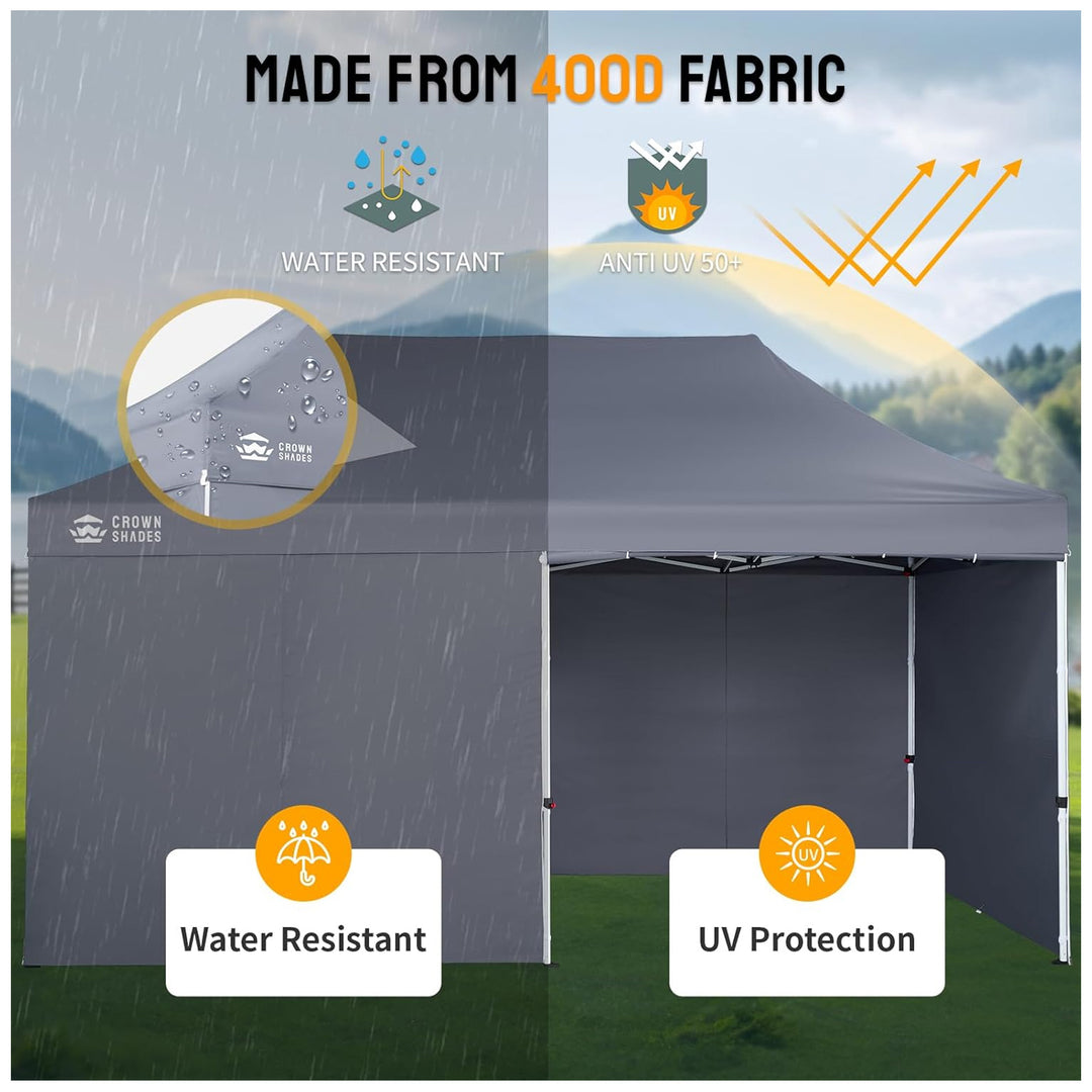CROWN SHADES 10x20 Pop Up Canopy w/4 Sidewalls, Tent for Events, Grey (Used)