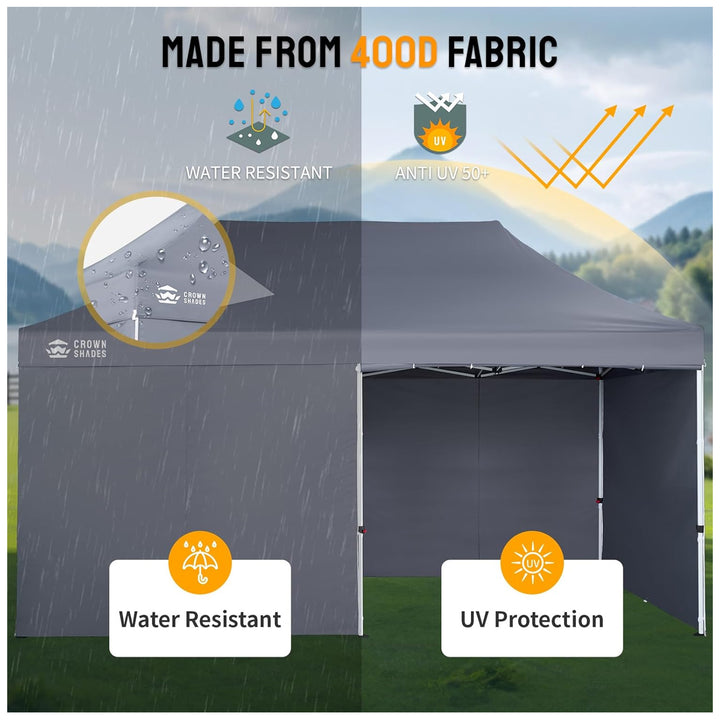 CROWN SHADES 10x20 Pop Up Canopy w/4 Sidewalls, Tent for Events, Grey (Used)