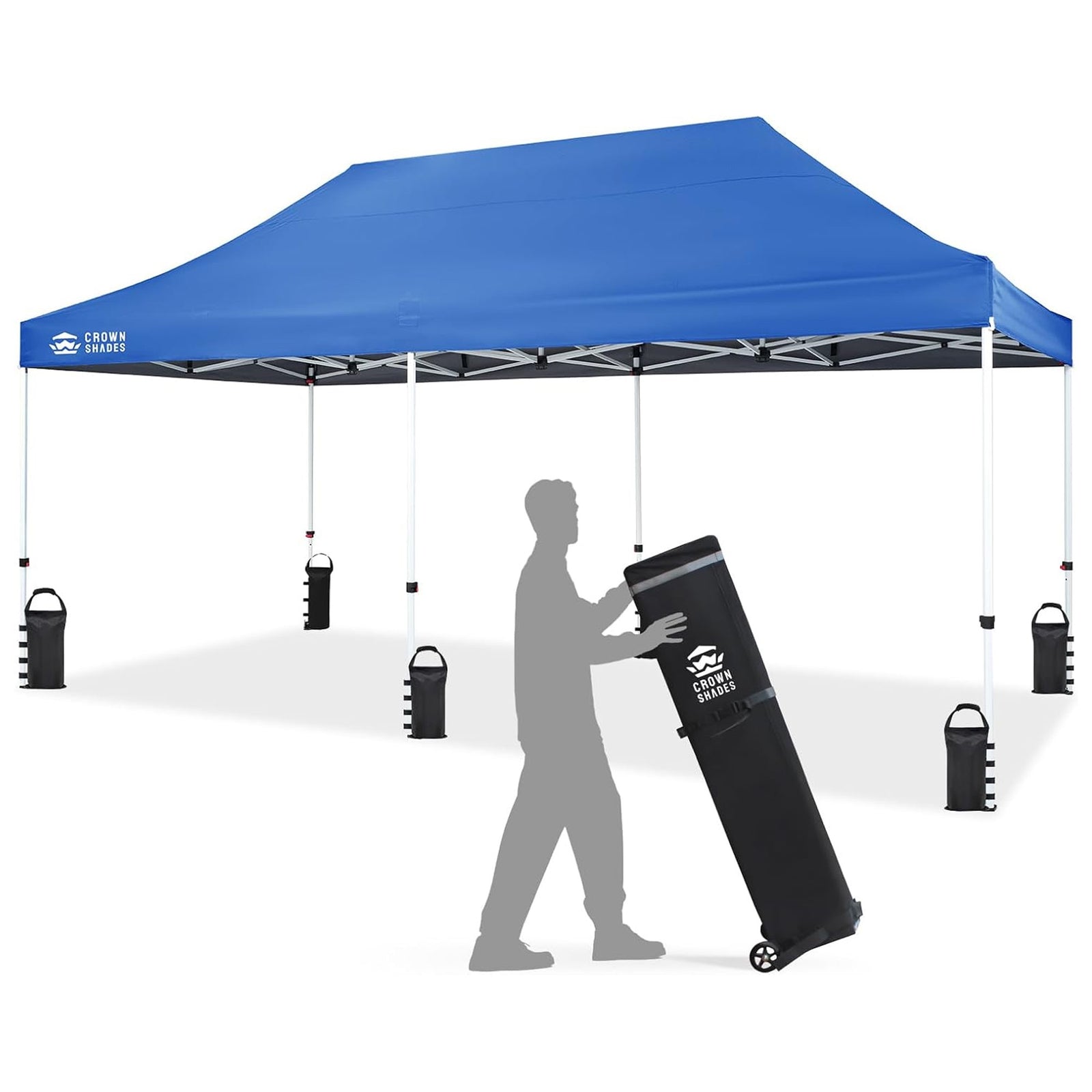 CROWN SHADES 10x20 Pop Up Canopy, Commercial Heavy Duty Tent, Blue (Used) - VMInnovations
