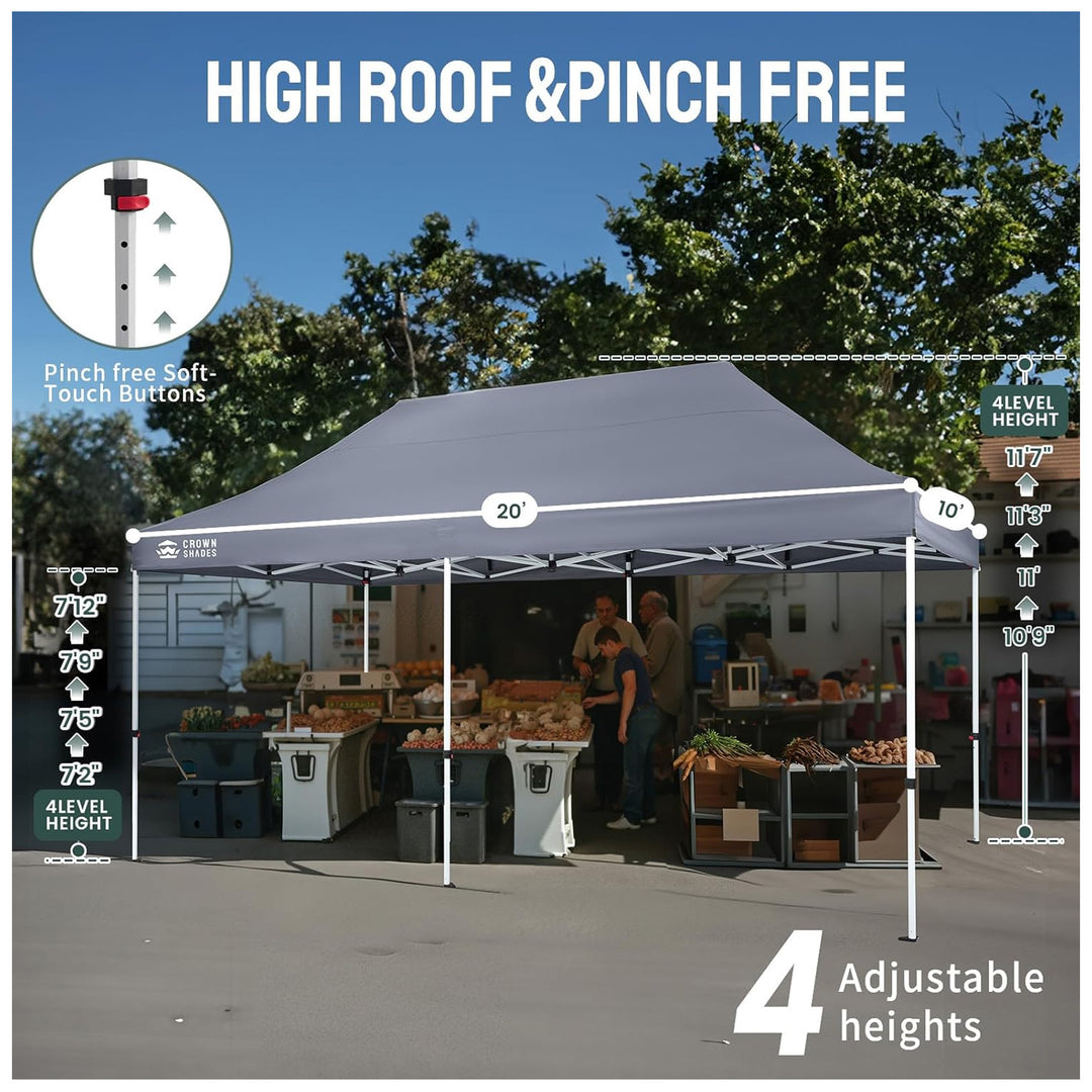 CROWN SHADES 10x20 Pop Up Canopy, Heavy Duty Tent for Events, Grey (Used)