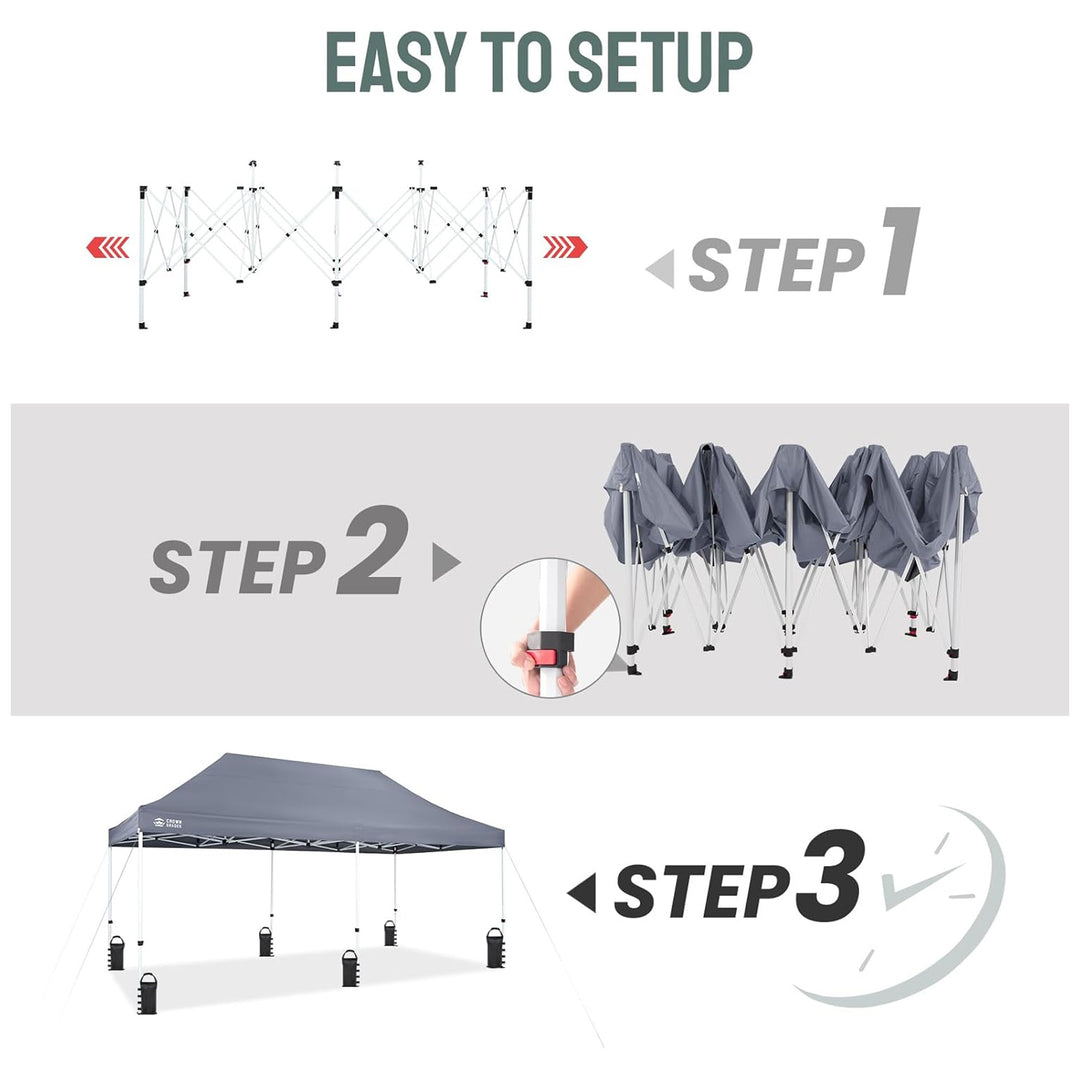 CROWN SHADES 10x20 Pop Up Canopy, Heavy Duty Tent for Events, Grey (Used)