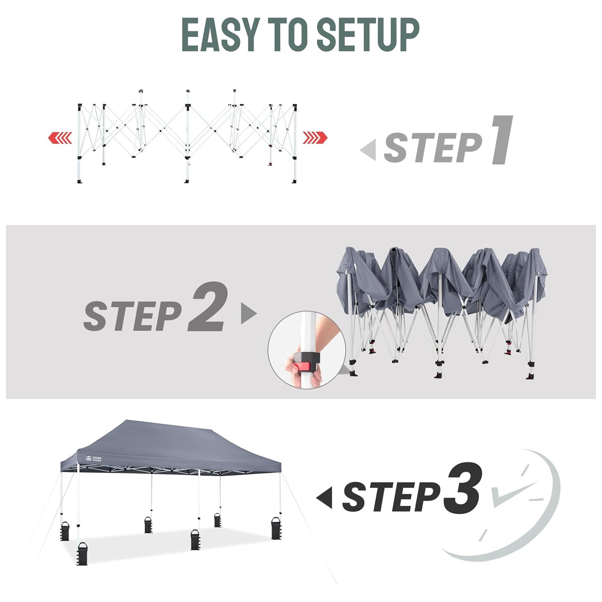 CROWN SHADES 10x20 Pop Up Canopy, Heavy Duty Tent for Events, Grey (Used) - VMInnovations