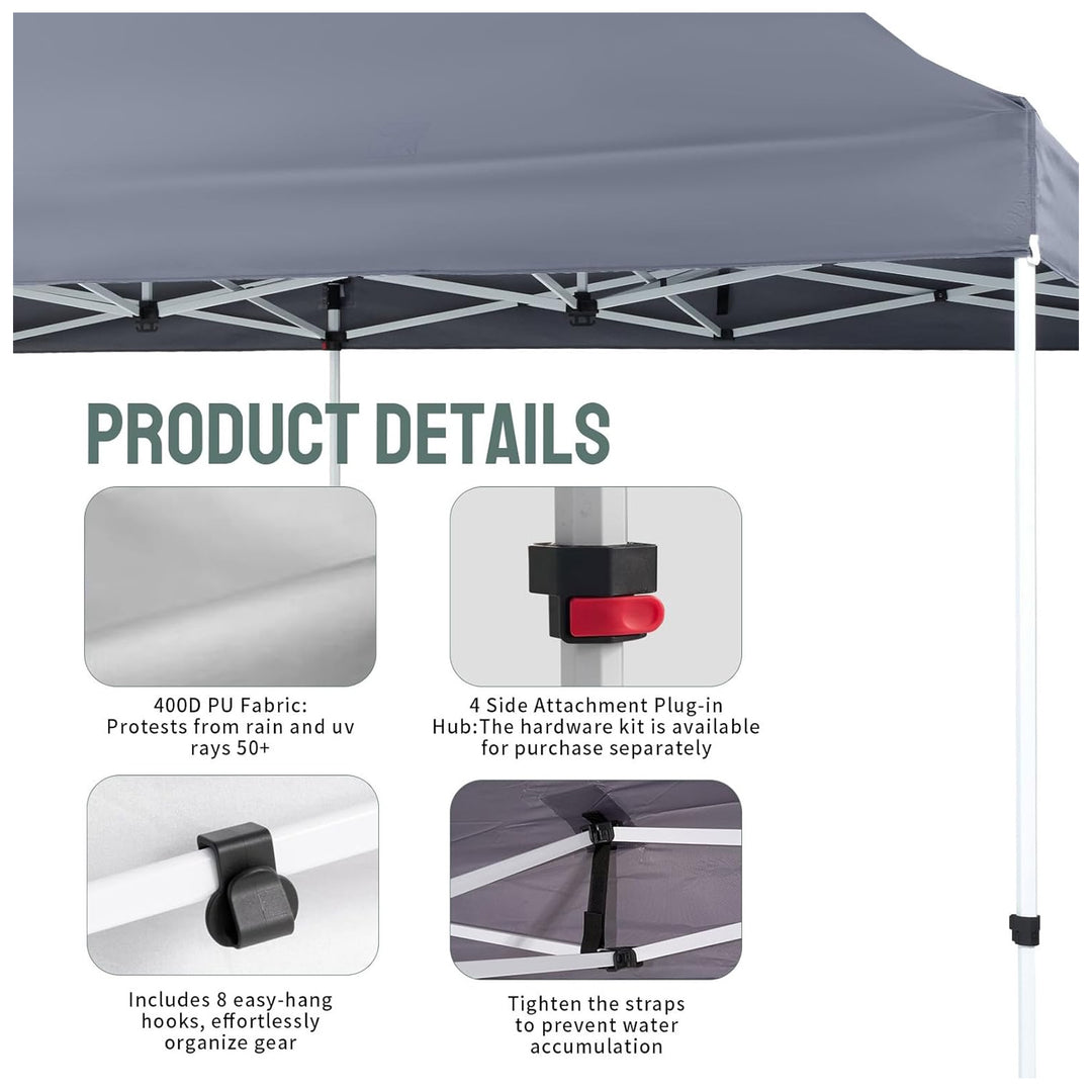 CROWN SHADES 10x20 Pop Up Canopy, Heavy Duty Tent for Events, Grey (Used)