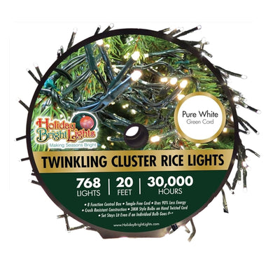 Holiday Bright Lights 20' Twinkling Cluster Indoor/Outdoor Lights, Pure White