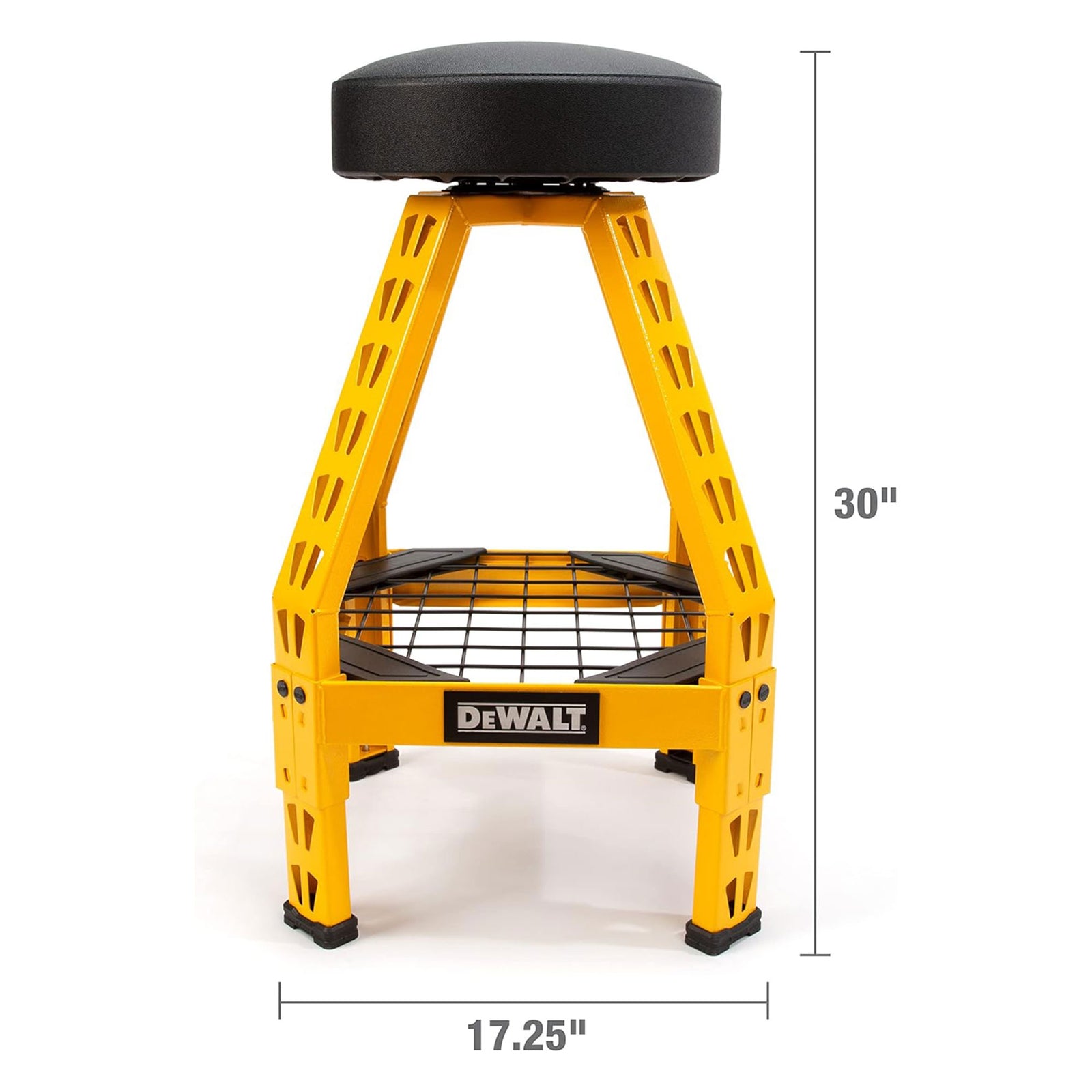 Dewalt Shop Stool 360 Degree Swivel Seat, Tool Shelf, 17.25 x 30 Inches, Black - VMInnovations