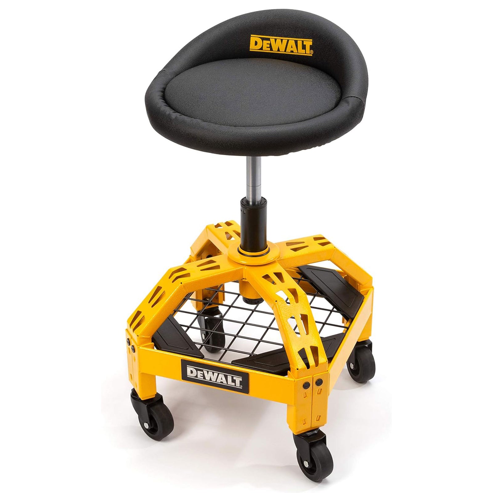 Dewalt Adjustable Shop Stool Heavy-Duty Padded Rolling Chair with Storage Rack - VMInnovations
