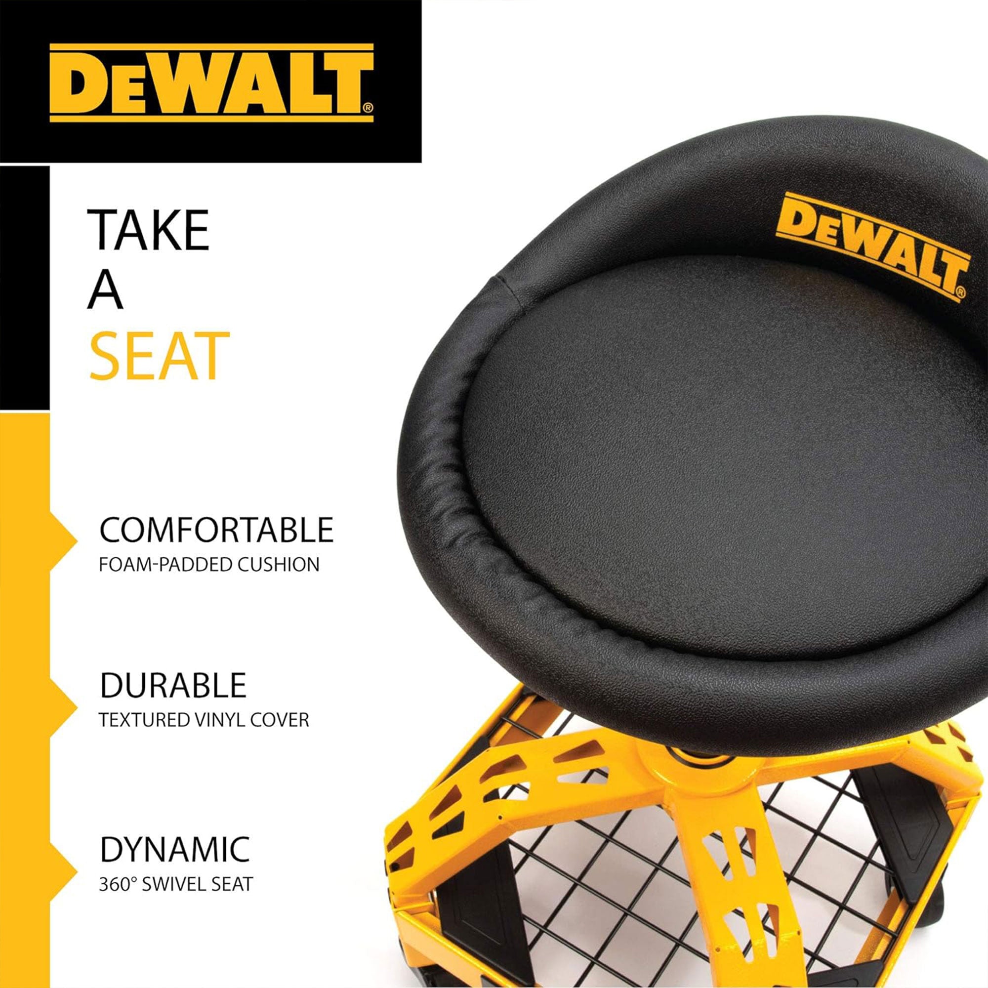 Dewalt 2 Pack Adjustable Shop Stool Heavy-Duty Padded Rolling Chair with Storage - VMInnovations