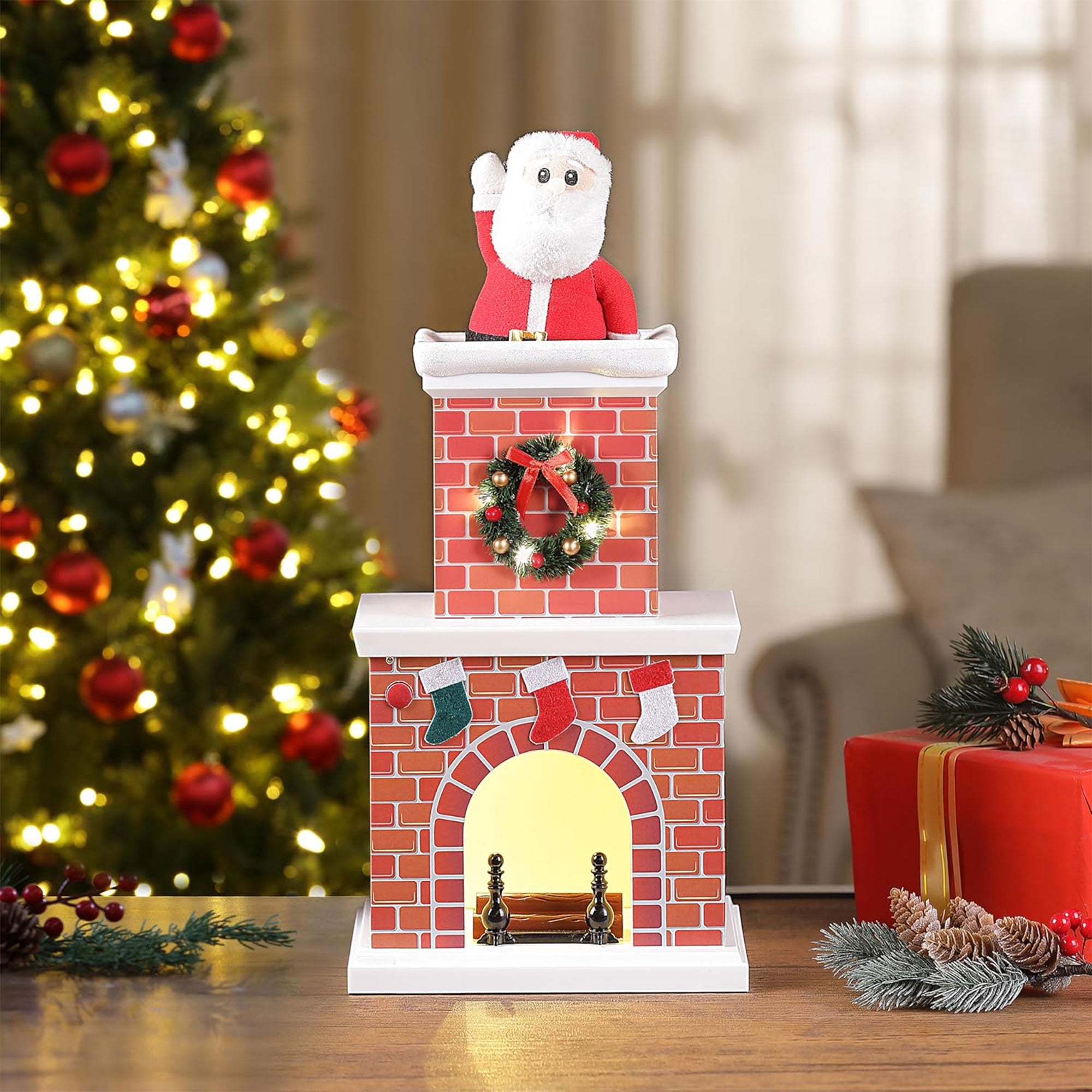 Mr. Christmas 2 Pack 18" Animated Santa in Chimney w/LED Lights & Music, White