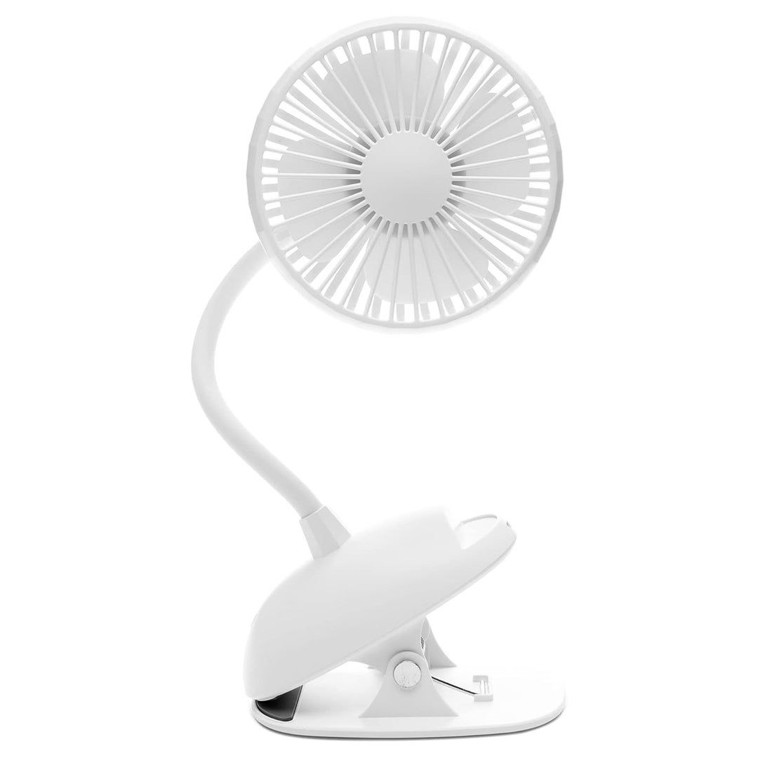 O2COOL Rechargeable Clip Fan, 4" Blade, 3 Speeds, Charging Cable, White (Used)