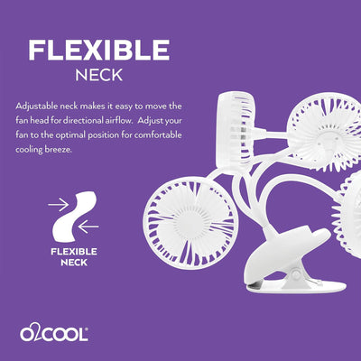 O2COOL 2 Pack Rechargeable Clip Fan, 4 Inch Blade, 3 Speeds, USB Charging Cable - VMInnovations