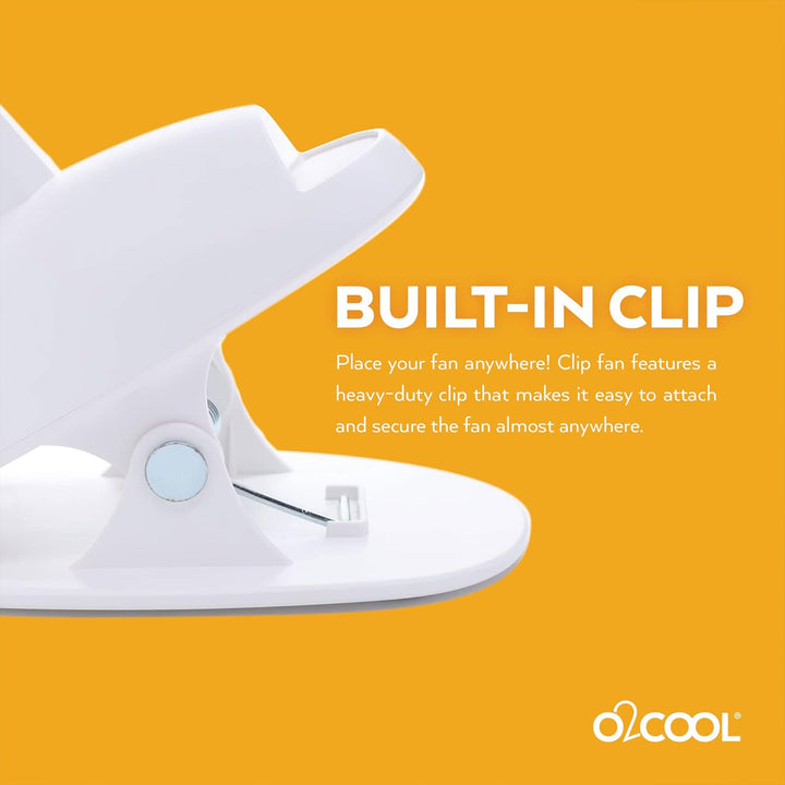 O2COOL Rechargeable Clip Fan, 4" Blade, 3 Speeds, Charging Cable, White (Used)