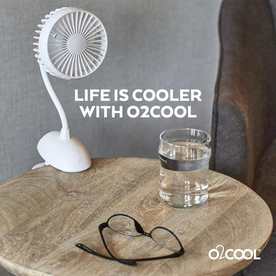 O2COOL Rechargeable Clip Fan, 4 Inch Blade, 3 Speeds, USB Charging Cable, White