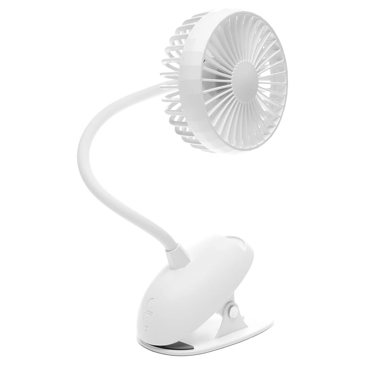 O2COOL Rechargeable Clip Fan, 4" Blade, 3 Speeds, Charging Cable, White (Used)