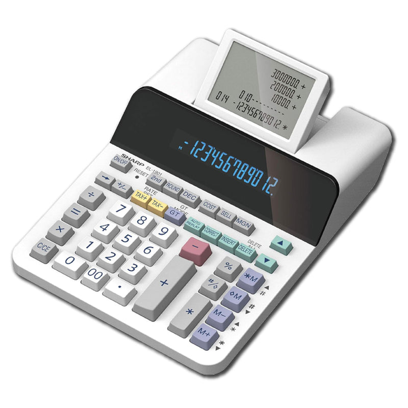 Sharp EL-1901 Digital Paperless Printing Calculator with 12 Digit Display, White