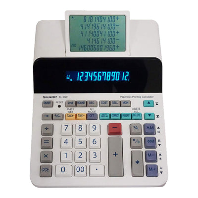 Sharp EL-1901 Digital Paperless Printing Calculator with 12 Digit Display, White