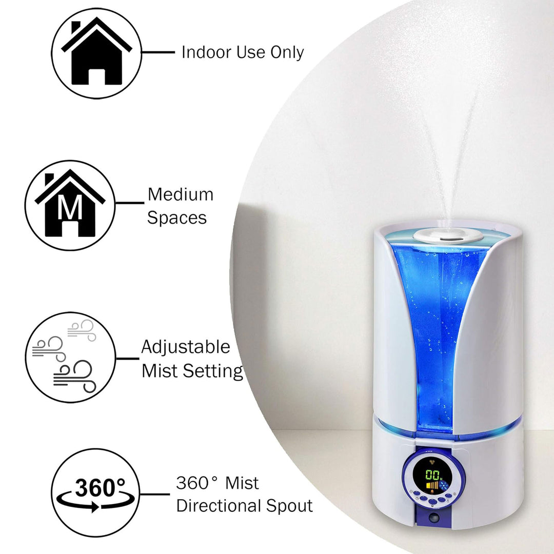Comfort Zone Ultrasonic Humidifier with Digital Controls, White (Open Box) - VMInnovations