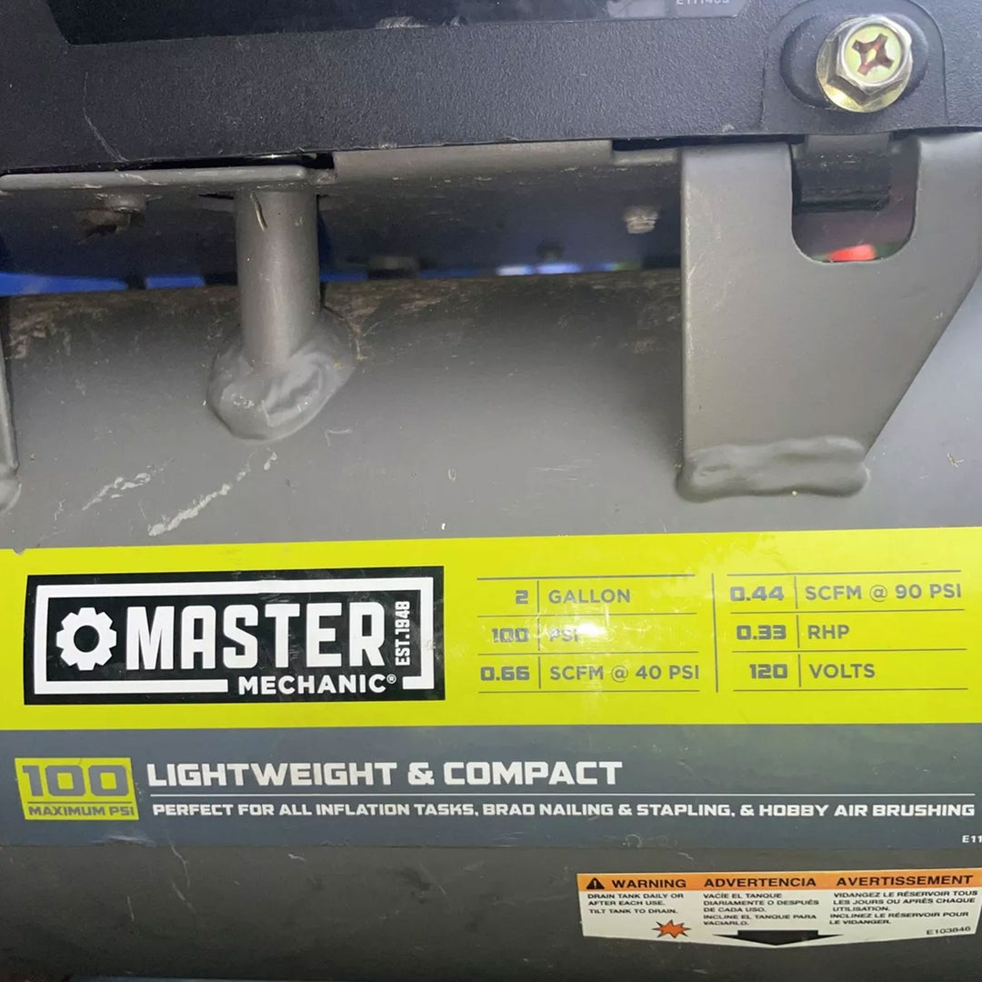 Master Mechanic Portable Air Compressor with Built In Handle, 2 Gal(Open Box)