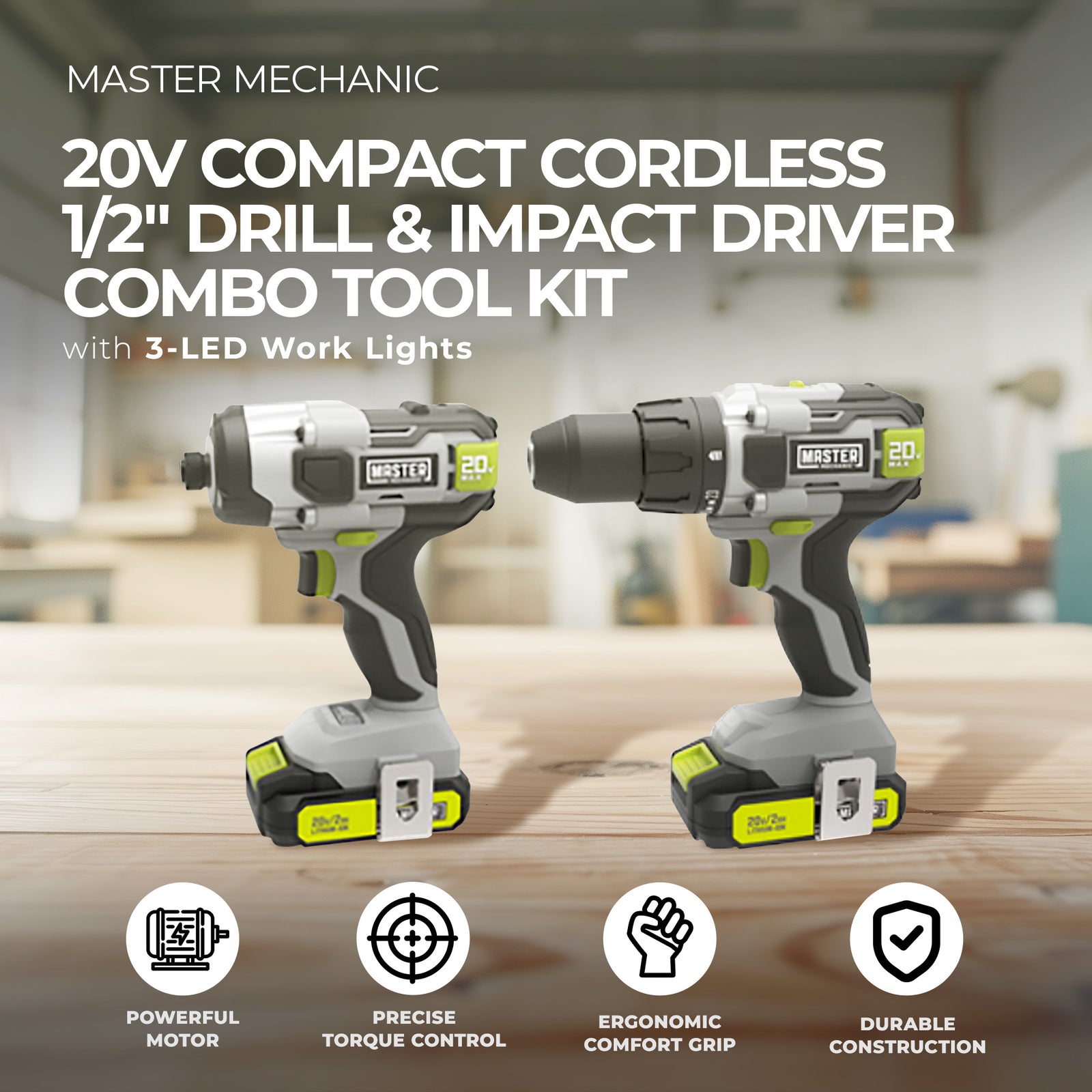 Master Mechanic 20V Cordless 1/2" Drill & Impact Driver Tool Kit (For Parts) - VMInnovations
