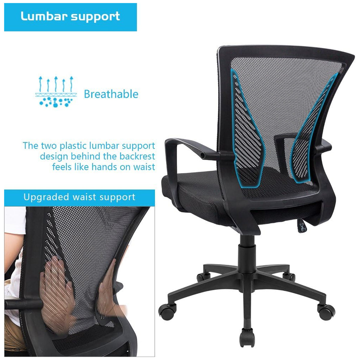 Furmax Office Chair, Ergonomic Mesh Mid Back Swivel Seat w/Armrest, Black (Used) - VMInnovations