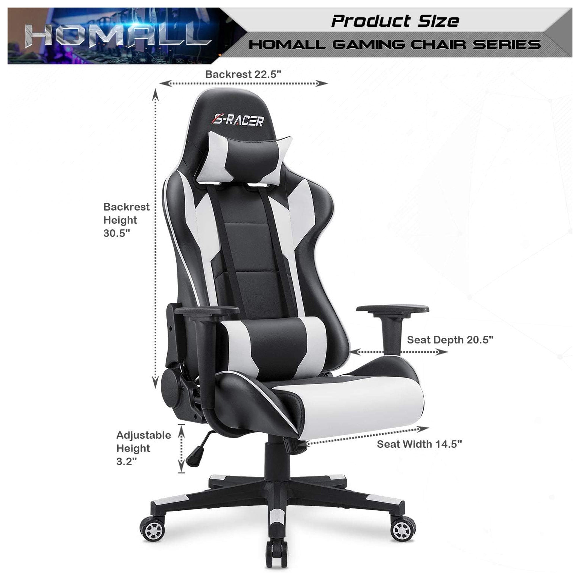 Homall Gaming Chair, High Back Leather Swivel Seat w/Lumbar Support (Used) - VMInnovations