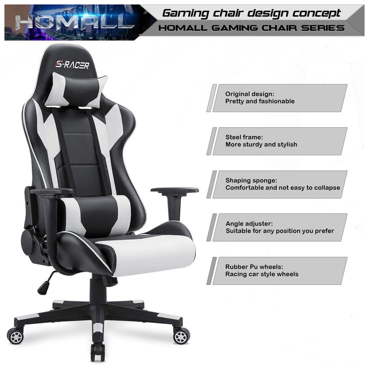 Homall Gaming Chair, High Back Leather Swivel Seat w/Lumbar Support (Open Box) - VMInnovations