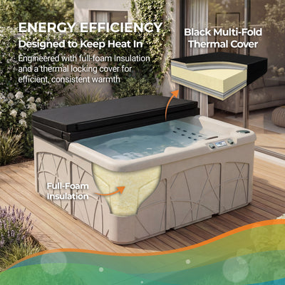 LifeSmart 5 Person Square Hot Tub Spa with Black Cover & Molded Spa Step, Sand