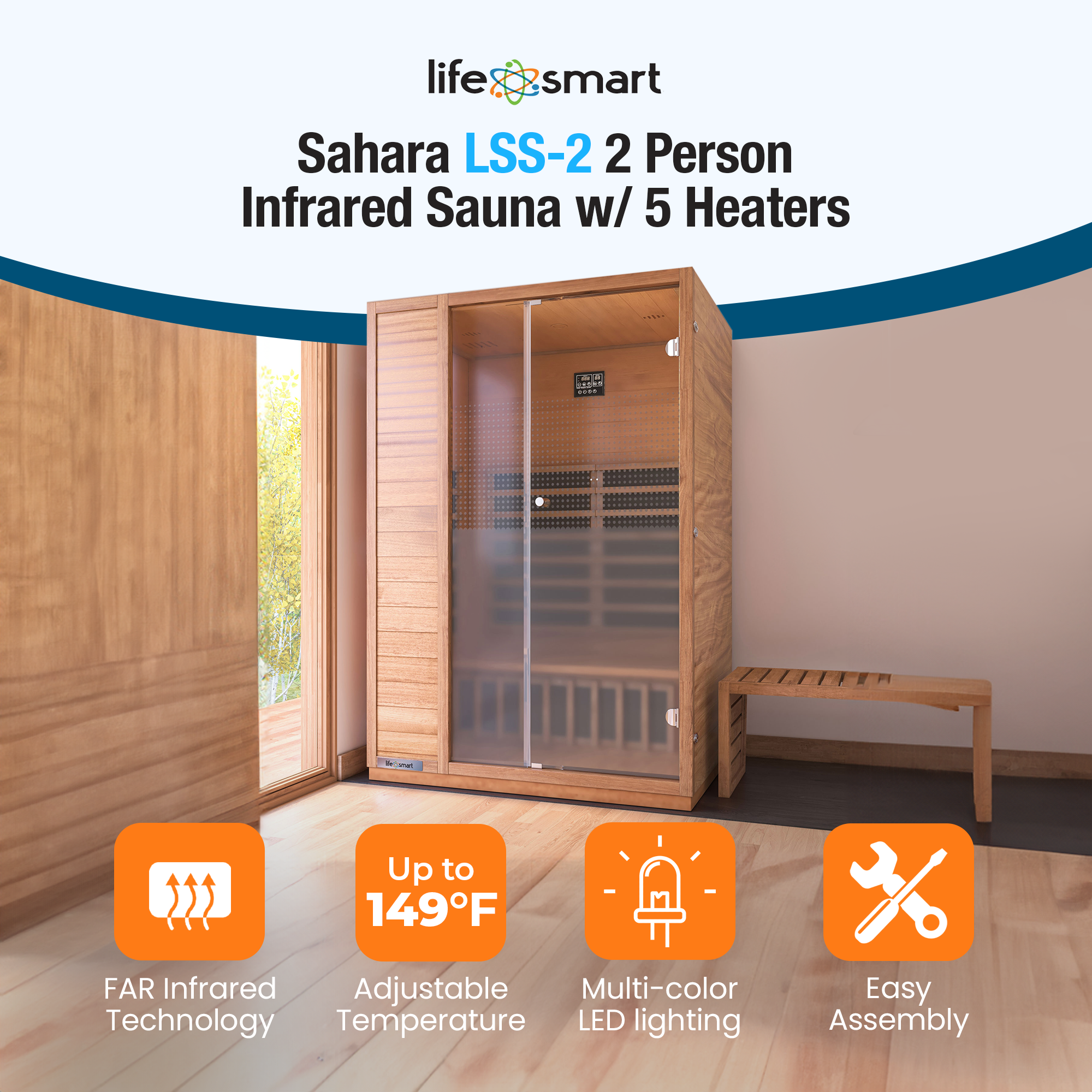 Lifesmart 2 Person Infrared Sauna w/ 5 Heaters, Natural Light Wood (Open Box) - VMInnovations