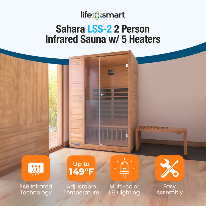 Lifesmart Sahara 2 Person Infrared Sauna w/ 5 Heaters, LSS-2, Natural Light Wood