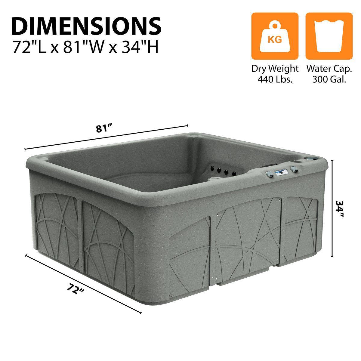 LifeSmart 5 Person Square Hot Tub Spa with Black Cover & Molded Spa Step, Taupe
