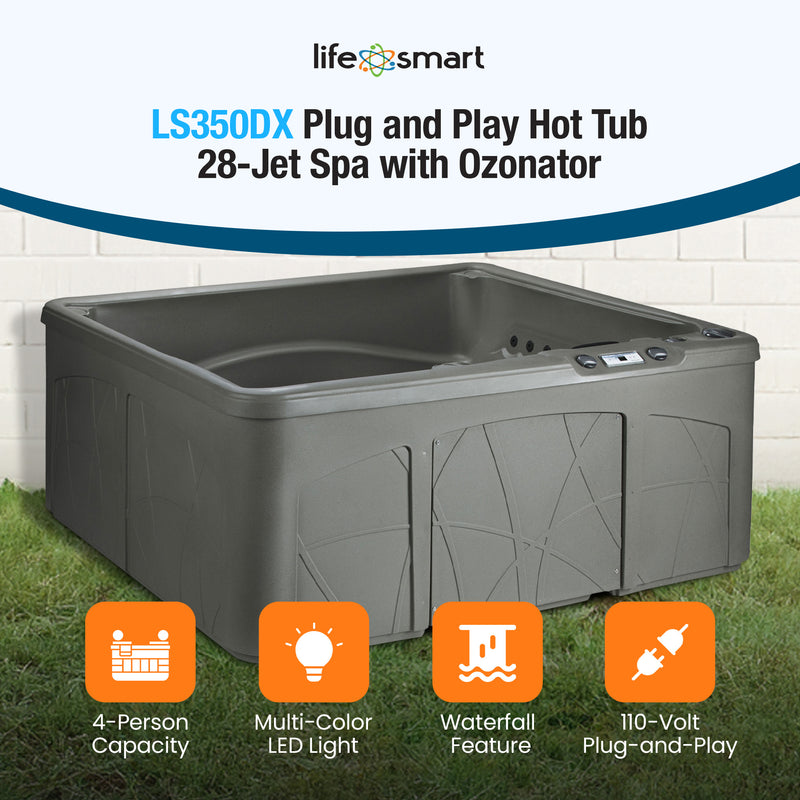 Lifesmart Spas 5 Person Plug and Play 28 Jet LED Outdoor Hot Tub, LS350DX, Taupe