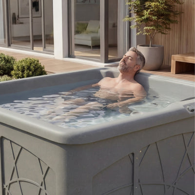 Lifesmart Spas 5 Person Plug and Play 28 Jet LED Outdoor Hot Tub, LS350DX, Taupe - VMInnovations