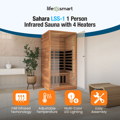 Lifesmart Sahara 1 Person Infrared Sauna w/ 4 Heaters, LSS-1, Natural Light Wood