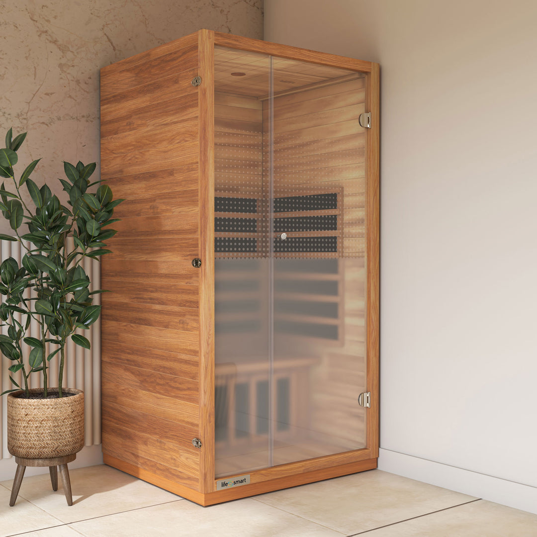 Lifesmart Sahara 1 Person Infrared Sauna w/ 4 Heaters, LSS-1, Natural Light Wood