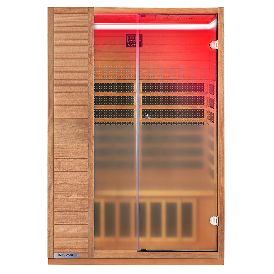 Lifesmart 2 Person Infrared Sauna w/ 5 Heaters, Natural Light Wood (For Parts)