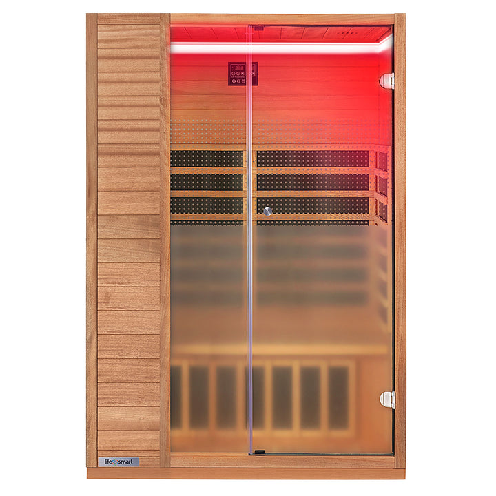 Lifesmart 2 Person Infrared Sauna w/ 5 Heaters, Natural Light Wood (For Parts)