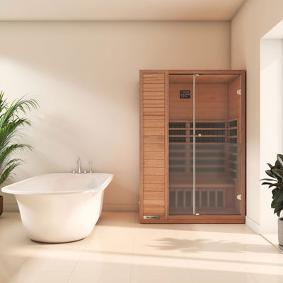 Lifesmart 2 Person Infrared Sauna w/ 5 Heaters, Natural Light Wood (For Parts)