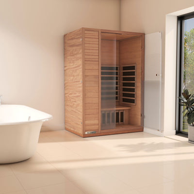 Lifesmart 2 Person Infrared Sauna w/ 5 Heaters, Natural Light Wood (Open Box) - VMInnovations