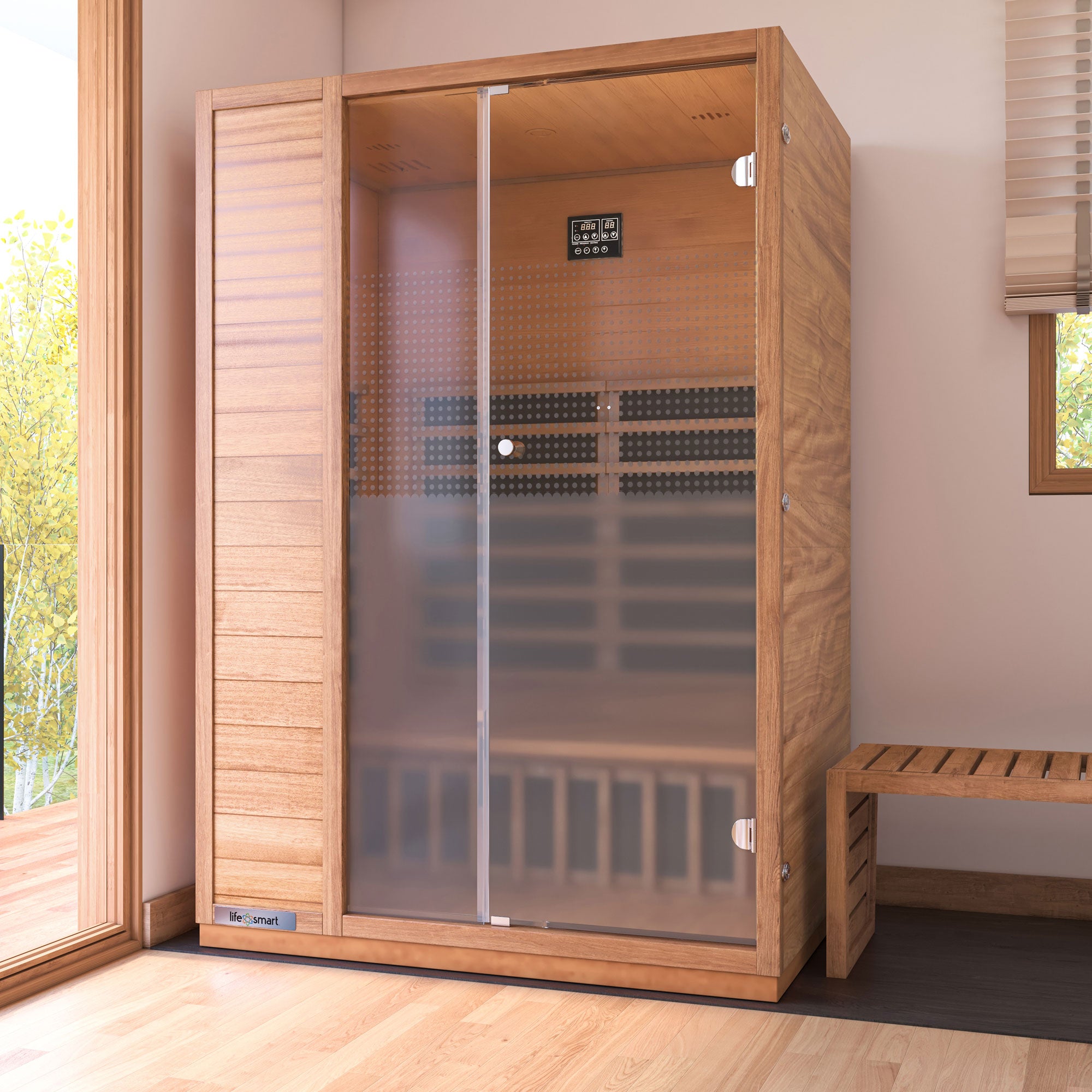 Lifesmart 2 Person Infrared Sauna w/ 5 Heaters, Natural Light Wood (Open Box) - VMInnovations