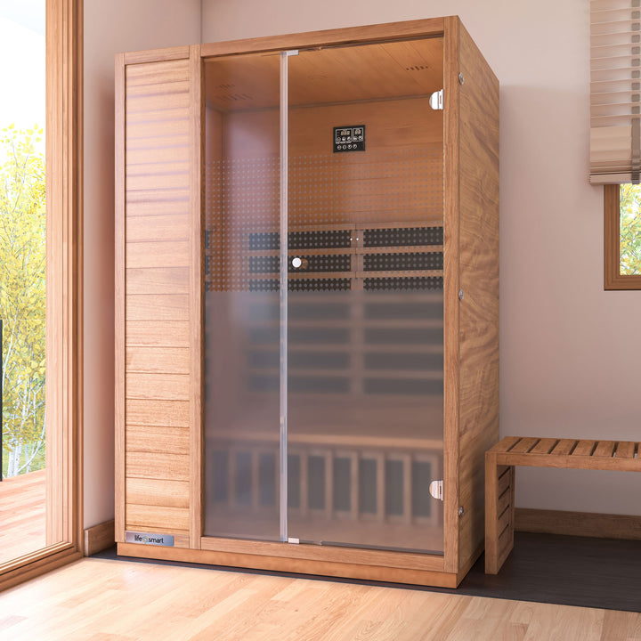 Lifesmart Sahara 2 Person Infrared Sauna w/ 5 Heaters, LSS-2, Natural Light Wood